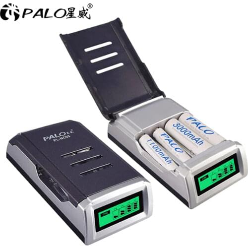 PALO 4 Slots LCD Display Smart Intelligent 1.2V Battery Charger AA charger For 1.2V AA AAA NiCd NiMh Rechargeable Batteries