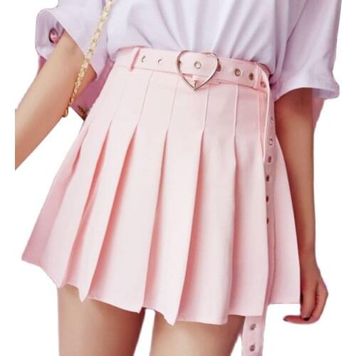 Harajuku Sweet Pleated Skirts Woman Pink Mini Skirt Y2k School Girl Skirt Sexy Belt Skirt 90s Aesthetic Summer Clothes for Women