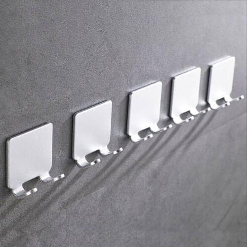 2pcs No Drilling Aluminium Self Adhesive Hook Home Wall Door Hooks Key Hangers Towel Rack Plug Hanger for Kitchen Bathroom