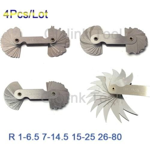 4 Pcs Radius Gauges Set R0.3-1.5/R1-7mm/R7.5-15mm/R15.5-25mm Stainless Steel R1-6.5 7-14.5 15-25 26-80 Concave Convex arc tools