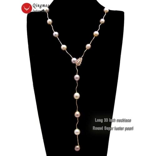 Qingmos Rose Gold Natural Round 11-12mm Purple Edison Pearl 33" Necklace And Bracelet Set For Women & Jewelry Gift Box-ne6452