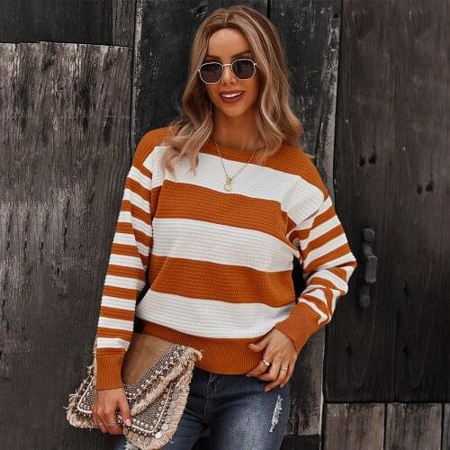 Ladies Autumn Winter Women Sweater Tops Striped Casual Warm Jumper Knitted Loose Sweaters Women Pullover Female Pull Knitwear