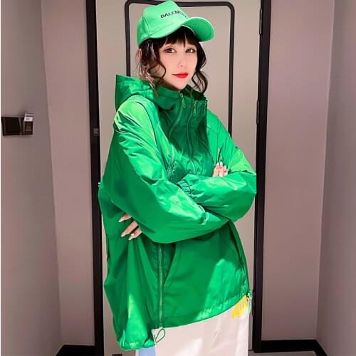 Yellow Green White Black Pink Women Sweatshirts Coat 2021 New Female Double Zipper Pullover Hooded Girl Loose Short Windbreaker