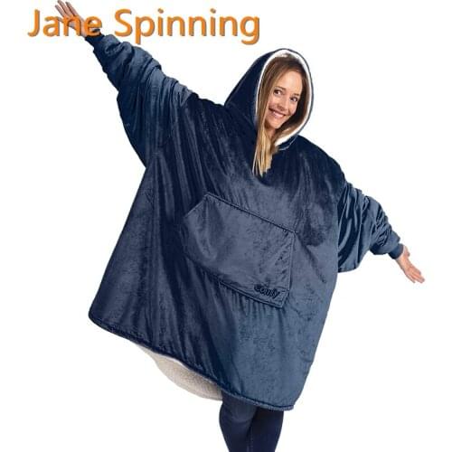 Winter Warm TV Pocket Hooded Blankets Adults Bathrobe Sofa Cozy Blanket Sweatshirt Solid Plush Coral Fleece Blankets Outwears