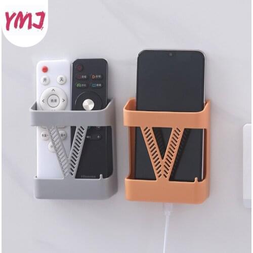 1Pcs Wall Mounted Organizer Storage Box Remote Control Mounted Mobile Phone Plug Wall Holder Charging Multifunction Holder Stand