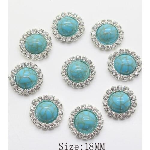 New 10Pc 18MM Circular turquoise Button 2017 Rhinestone metal snaps buttons fit DIY snaps bracelets jewelry resin scrapbooking