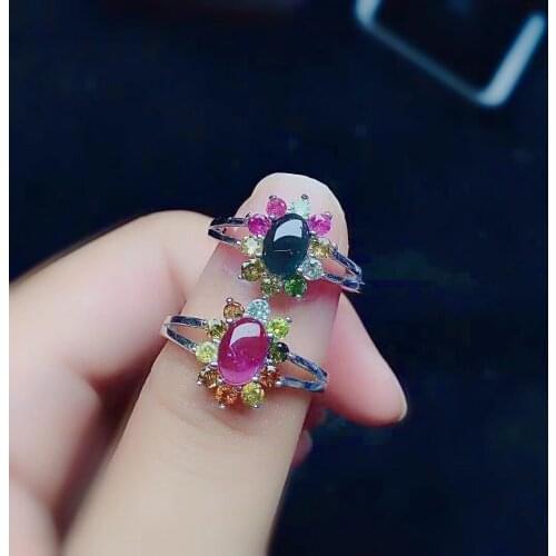 100% Natural Green Tourmaline Ring for Man Emerald Cut Tourmaline Silver Ring 925 Silver Tourmaline Jewelry Gift for Boyfriend