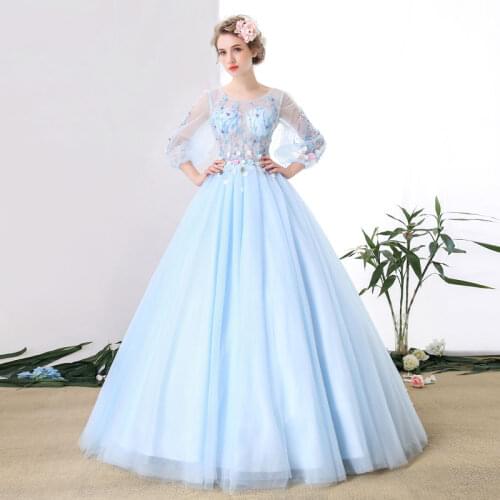 100%real luxury light pale blue flower vine embroidery beading carnival ball gown medieval Renaissance Gown Victorian Belle ball
