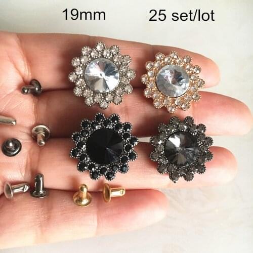 25 Set -Crystal Beads Decorative Sunflower Rivet Studs Shoes Belt Garment Spike Rivet Metal Cup Pets-Collar-Accessories Shining