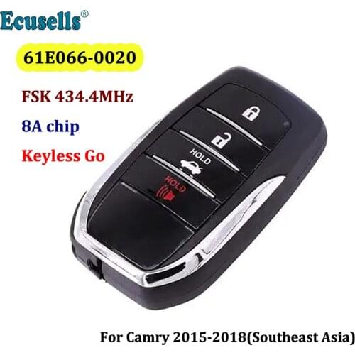 3+1 Button FSK 434.4MHz Keyless-Go Remote Key Board 61E066-0020 8A CHIP TOY12 for Toyota Camry Southeast Asia 2015-2018