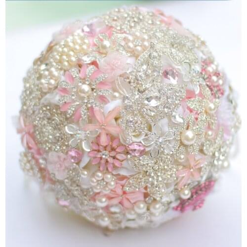 8-inch pink bridal bouquet DIY brooch bouquet pink wedding flowers custom made Rhinestone Crystal bouquet promotions 50