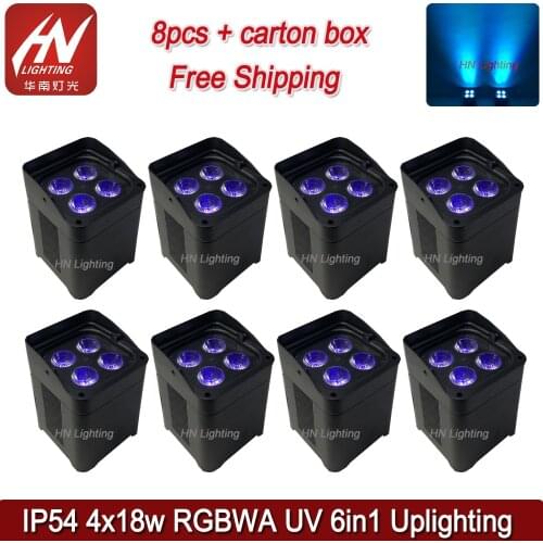 8pcs New Rechargeable 4x18w Rgbwa Uv 6in1 Wireless Dmx Battery Powered Led uplighting Waterproof Ip54 freedom Par