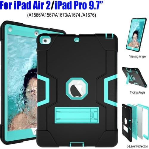 Armor Case For iPad Air2 / iPad Pro 9.7 inch Heavy Duty Silicone TPU + PC Hard Stand Drop Shock Proof + Screen Protector IP71