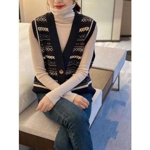 ATTYYWS Spring and Autumn Series Casual Loose Knit Cardigan V-neck Ladies Cashmere Wool Sleeveless Sweater Hot Sale Jacket Vest