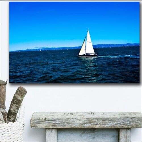 Large size Printing Oil Painting sailboat Floating to sea wall art canvas print pictures for living room and bedroom No Frame