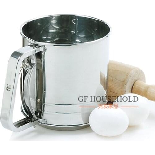 Large baking flour cup powdered sugar sieve hand fine stainless steel double screen 1000ml