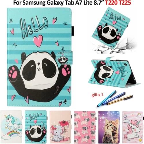 Cute Panda Puppy Tablet Cover For Samsung Tab A7 Lite 8.7 2021 SM T220 T225 Case Leather Cover For Galaxy Tab A7 Lite Case Kids