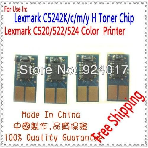For Lexmak C520 C522 C524 C530 C532 C534 Printer Color Toner Cartridge Chip,C5222KS C5222CS C5222MS C5222YS Refill Toner Chip