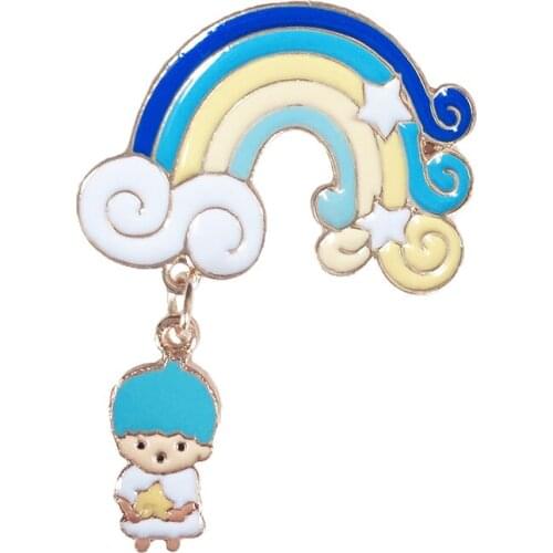 Under the Rainbow Angel Baby Metal Enamel Brooch Creative Cute Rainbow Star Badge Pin Child Trendy Glamour Costume Jewelry Gift