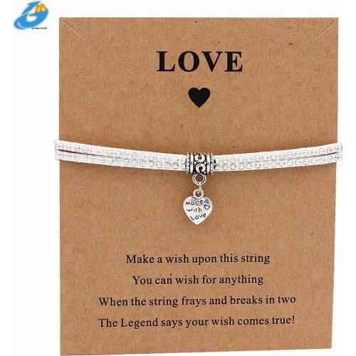 DGW Made with Love Heart Charm Bracelet Rope Wish Bracelets for Lovers Women Wedding Birthday Jewelry Lucky Gift Multicolor Punk
