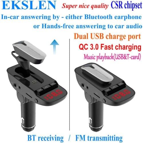 EKSLEN ER9 In-car FM transmitter Bluetooth Handsfree AUX Audio Music MP3 Player Car Kit Headset USB Charger Support TF Card