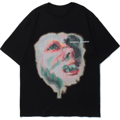 Mens Hip Hop T-Shirt Streetwear Smoke Face Print Harajuku Tshirts 2021 Loose Cotton Short Sleeve Shirts Summer Casual Tops Tees