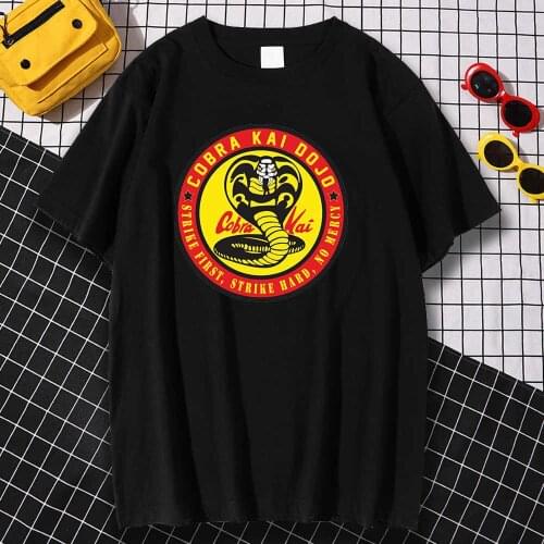 Cartoon Mens Cobra Kai image T-shirt, fresh short sleeve, fun, street, hip-hop, Graphic Top