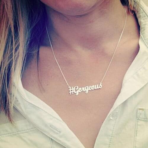 Hushtag Name Necklace Custom Font Personalized Nameplate Pendent 925 Solid Silver Jewelry