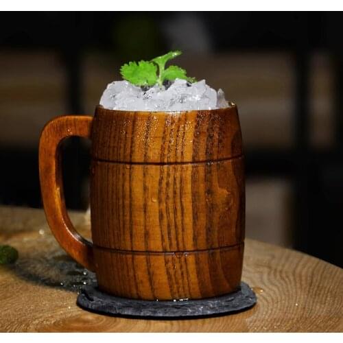 Classic Style Natural Wooden Teacup With Handle Natural Handmade Wood Beer Cup Drinkware Breakfast Coffee Tea Juice Milk Mug