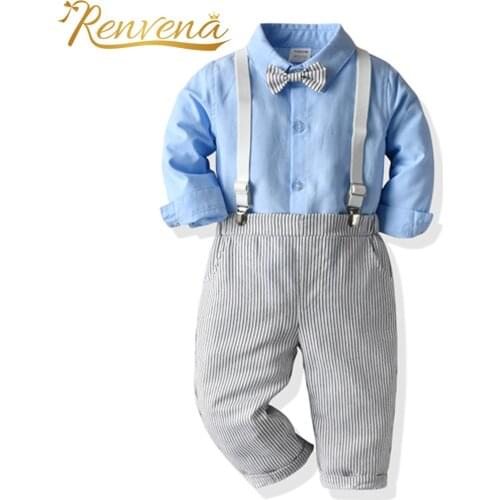 2Pcs Baby Boys Clothes Sets Gentleman Boys Suits for Wedding Long Sleeve Shirt with Bowtie + Pant Kids Outfits Childrens' Set