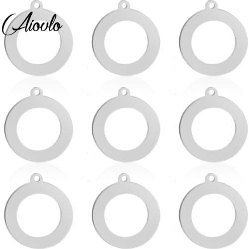 Aiovlo 10pcs Stainless Steel Round Charm Connector for Bracelet Necklace Hollow Pendants Diy Earring Jewelry Making Wholesale