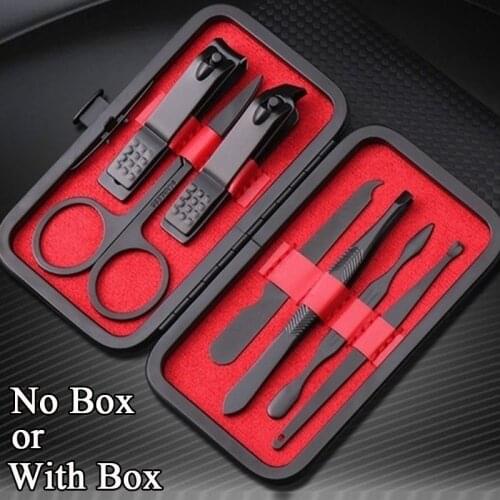 Black/Silver Stainless Steel Nail Clipper Cutter Trimmer Ear Pick Grooming Kit Manicure Pedicure Scissor Tweezer Nail Tools Set