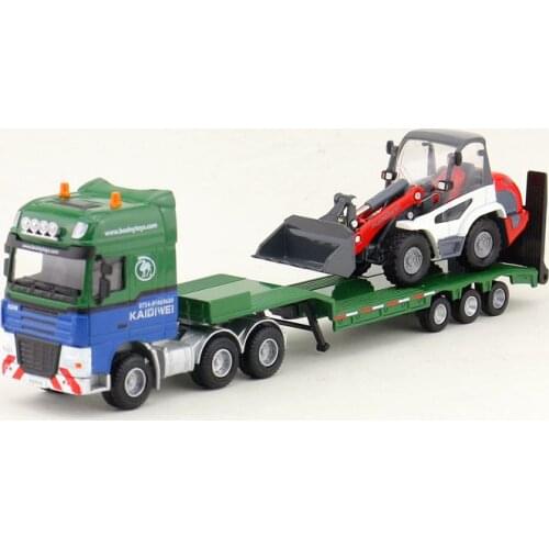 Simulation flatbed trailer and bulldozer truck model,hot sale 1:50 construction vehicles,finale childrens toys,free shipping