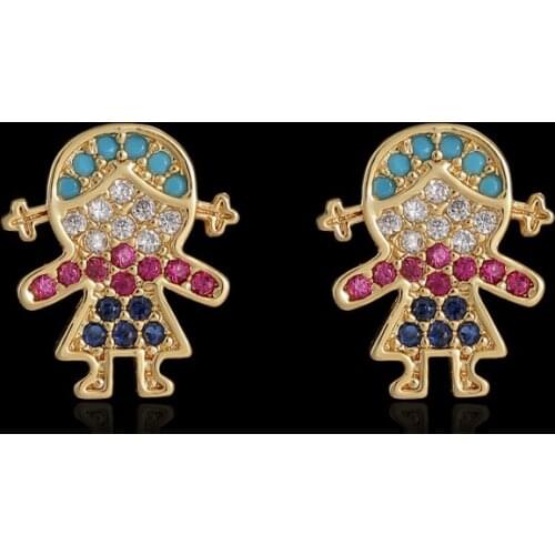 ZOSHI Fashion Boys and Girls Stud Earrings Multicolor Rhinestone Cute Golden Earrings Daily Jewelry Female Korean Earrings