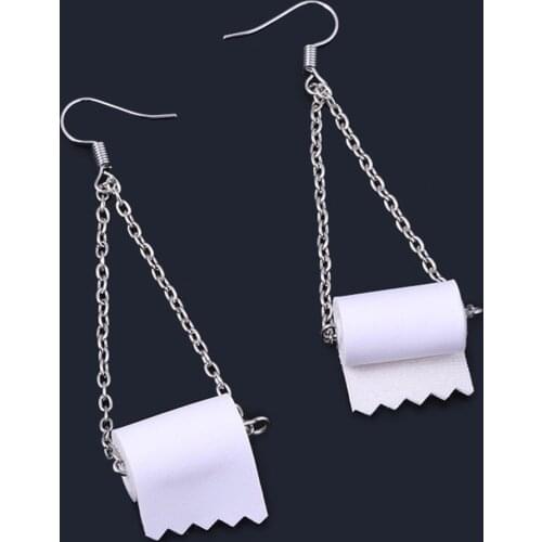 Fashion Funny Roll Paper Tassel Earrings Creative Paper Towel Toilet Paper Dangle Drop Earrings for Women Personality Jewelry