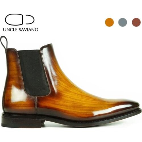 Uncle Saviano Chelsea Leather Handmade Winter Mens Boots Shoes Add Velvet Work High Top Basic Boots Fashion Designer Shoes Men