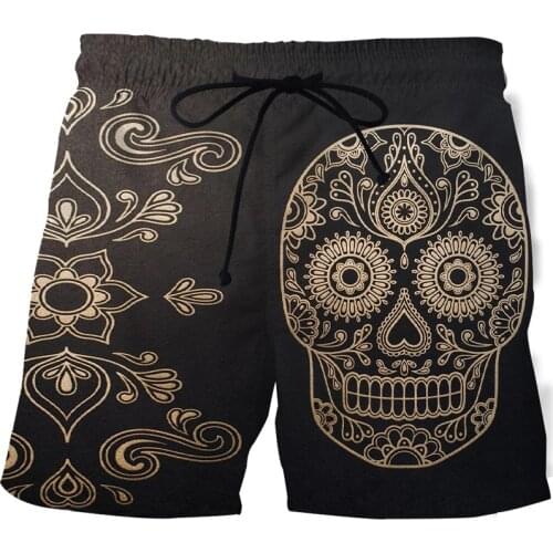 Mens summer funny beach shorts 3D printed horror graphic shorts Harajuku skull surf shorts Mens casual sports shorts S-6XL