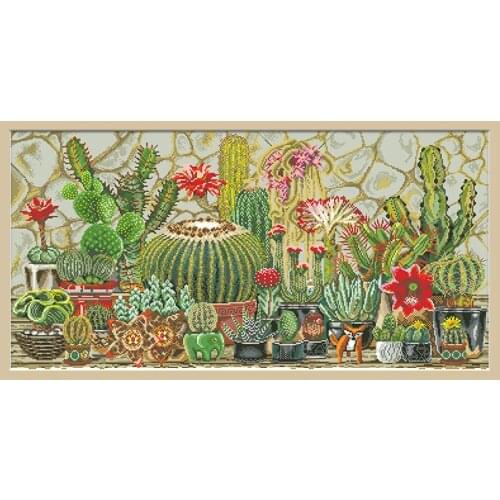 Cactus Stamped Cross Stitch Kits Pattern Printed Canvas Embroidery Needlework Sets 11CT 14CT Diy Handmade Crafts Home Decoration
