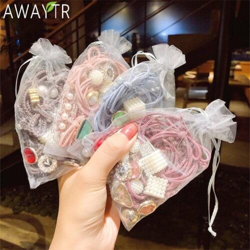AWAYTR 11PCS/Set Women Solid Pearl Scrunchies Elastic Hair Bands Tie Gum Rubber Hairbands Ponytail Holder Girls Hair Accessories