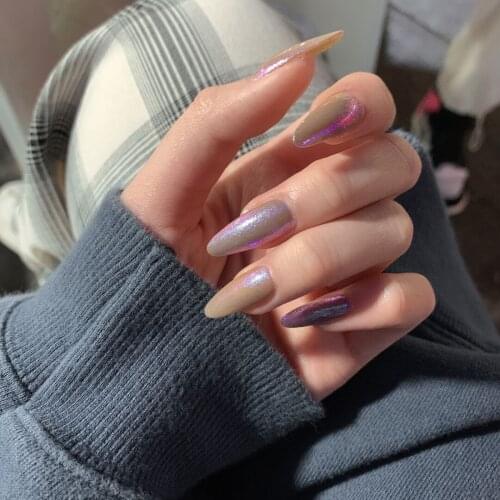 Fake nails with glue designed Adhesive Nail Beauty in Purple Long Detachable Attractive Fashion Glue Stype for Womens Daily