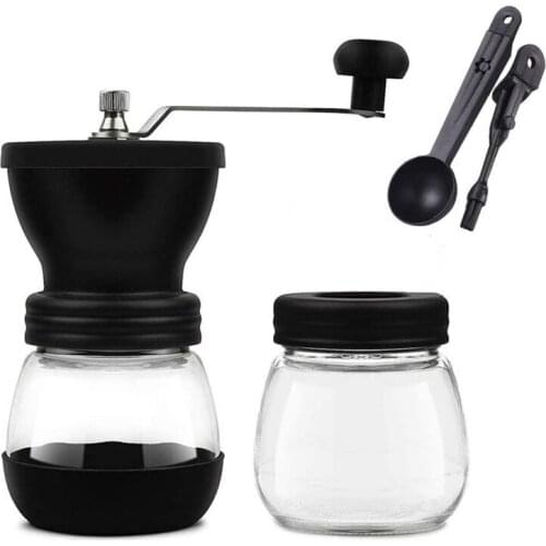 Manual Coffee Grinder with Adjustable Ceramic Burr,Hand Coffee Grinder with Gl Seal Pot and 2 in 1 Coffee Spoon Brush