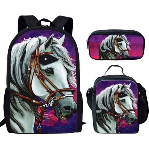 School Bags For Girls Boys 3pcs/set Horse Backpack Children Primary Book Bag Kids Animal Schoolbag Satchel Pen Case