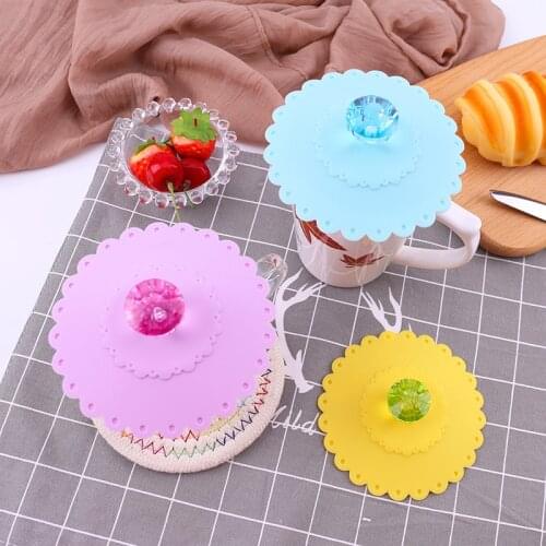 1pcs Silicone Cup Lids Dustproof Cup Cover Leakproof Lids Coffee Sealed Lids With Crystal Header Kitchen Accessory Multi Colors