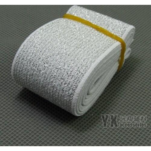 Bags skirt elastic band belt 20mm 25mm 30mm 38mm 50mm 60mm 70mm width elastic webbing 5meters white strap with silver silk