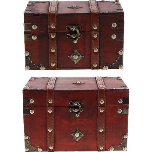 Vintage Wooden Treasure Chest Jewelry Accessory Storage Box Gift Box