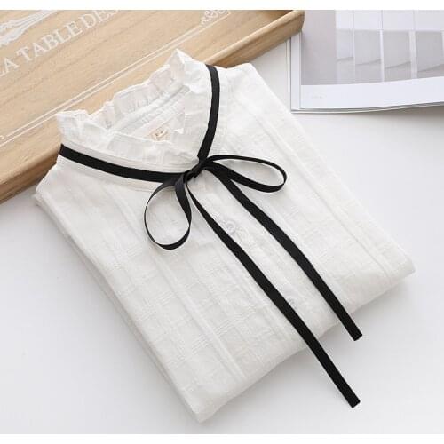 Lace Up Women Blouses Shirts Tunic Womens Tops 2020 Long Sleeve Clothing Button Up Down New Autumn White Korean Ladies New