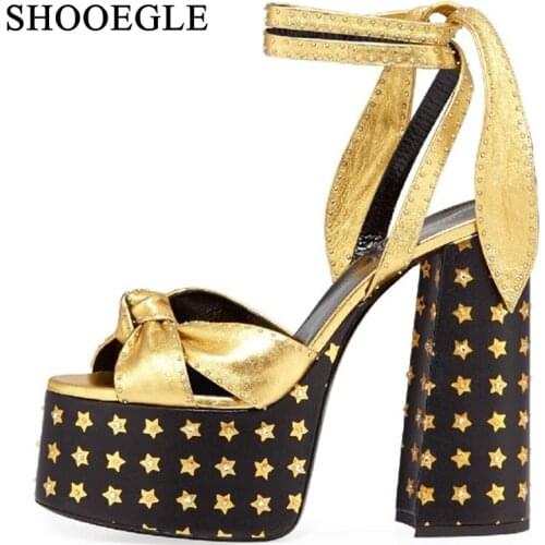 New 2019 Women’s Summer Shoes Super High Heel Platform Sandals Thick Bottom Ankle Strap Gladiator Sandals Runway T-stage Shoes