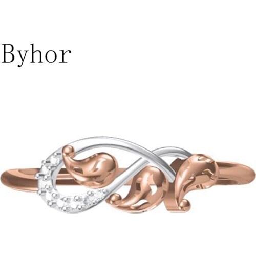 Byhor Solid 14K White+Rose Gold 0.032ct H/SI Natural Diamonds ring Women Fine Jewelry Trendy Wedding Band кольцo кольцa