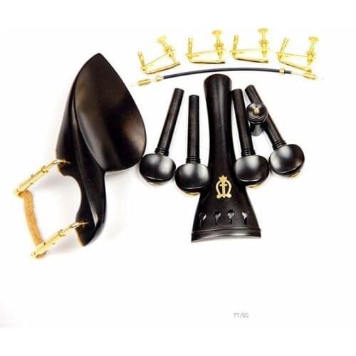 1 Set High Quality New Ebony Wood 4/4 Violin Parts Chin Rest Golden Clamps Tailpiece Tuners Violino Accessories