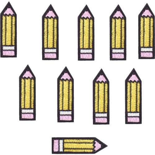 10PCS Golden Pencil Patch Stripe Embroidered Badges Clothing Patches Applique for Accessories Sewing Supplies for Garment Patch